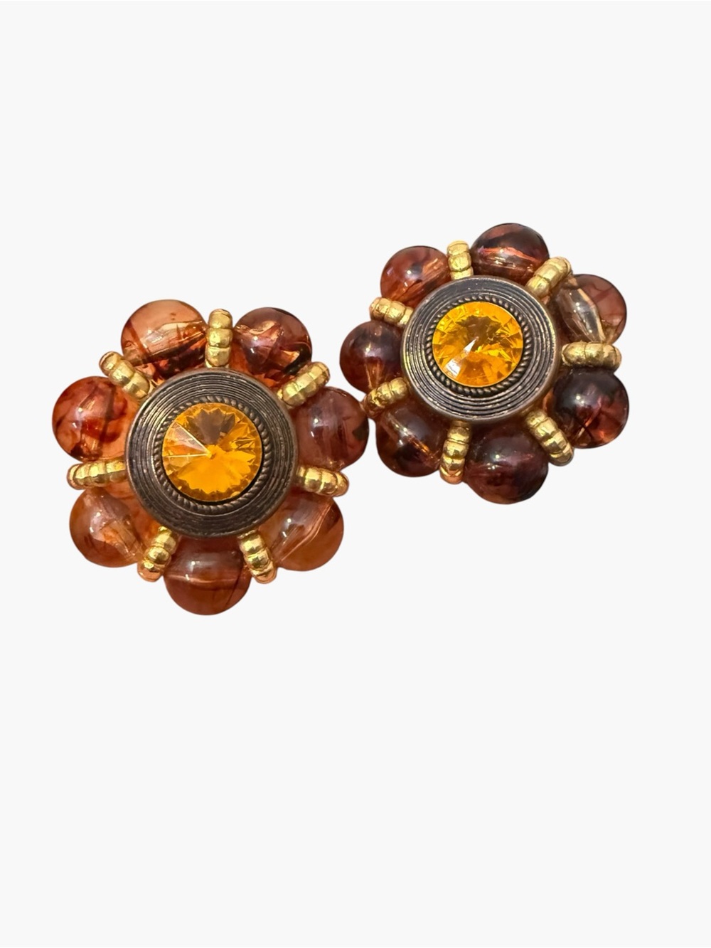 Vintage Orange Beaded Clip-on Earrings